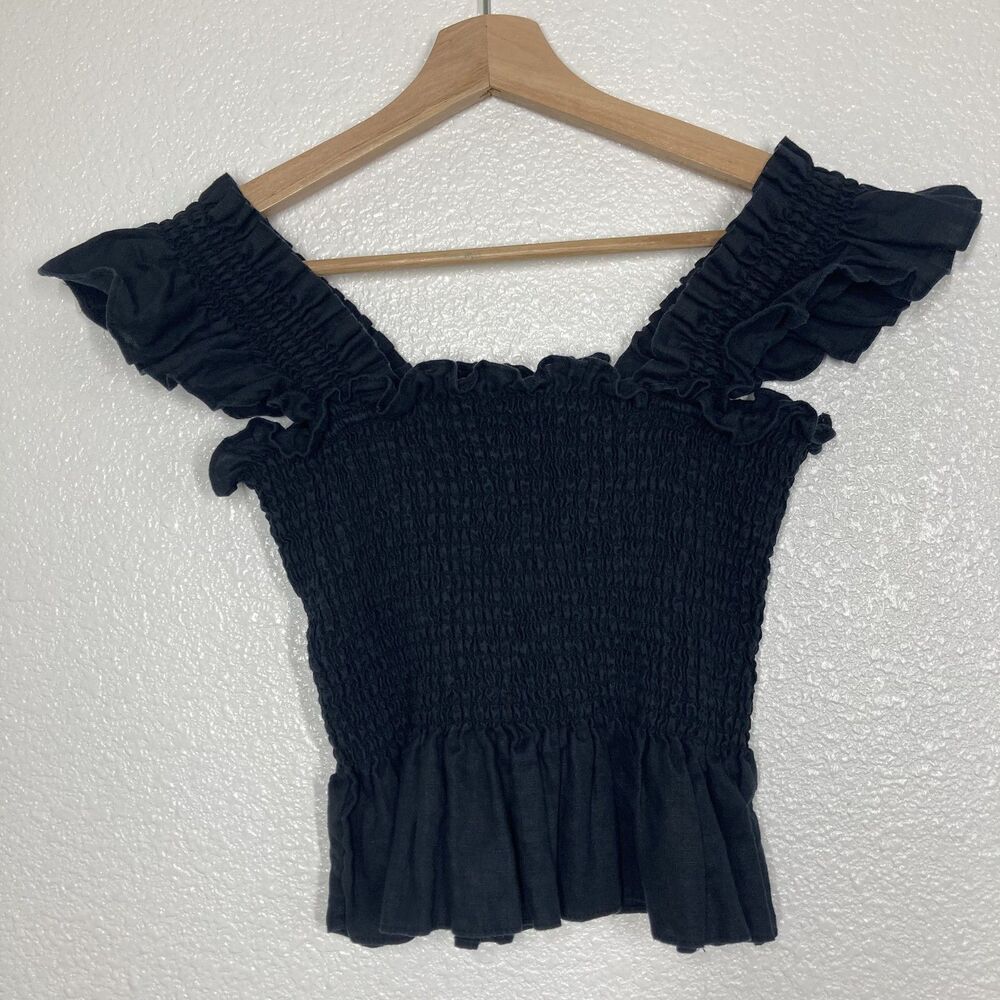 Hill House Black Smocked Crop Top with Ruffle Straps
